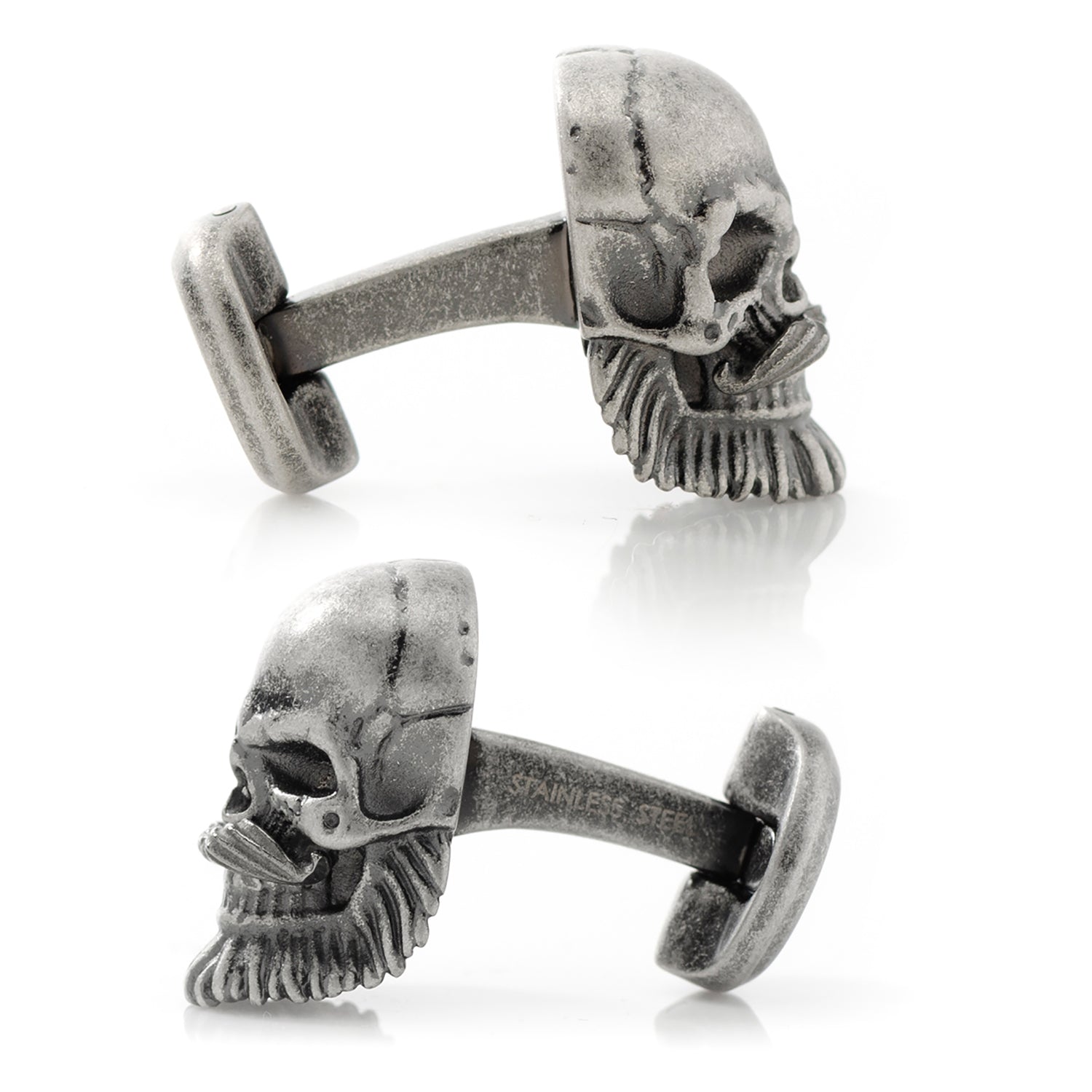Stainless Steel Mustache Skull Cufflinks DestGlow