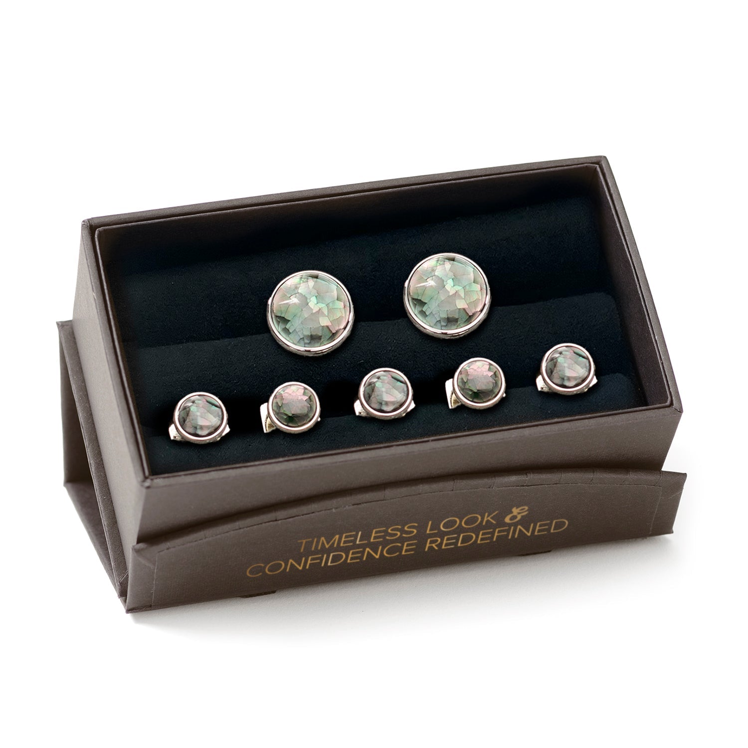 Mosaic Smoke Mother of Pearl 5-Stud Set by Cufflinks.com