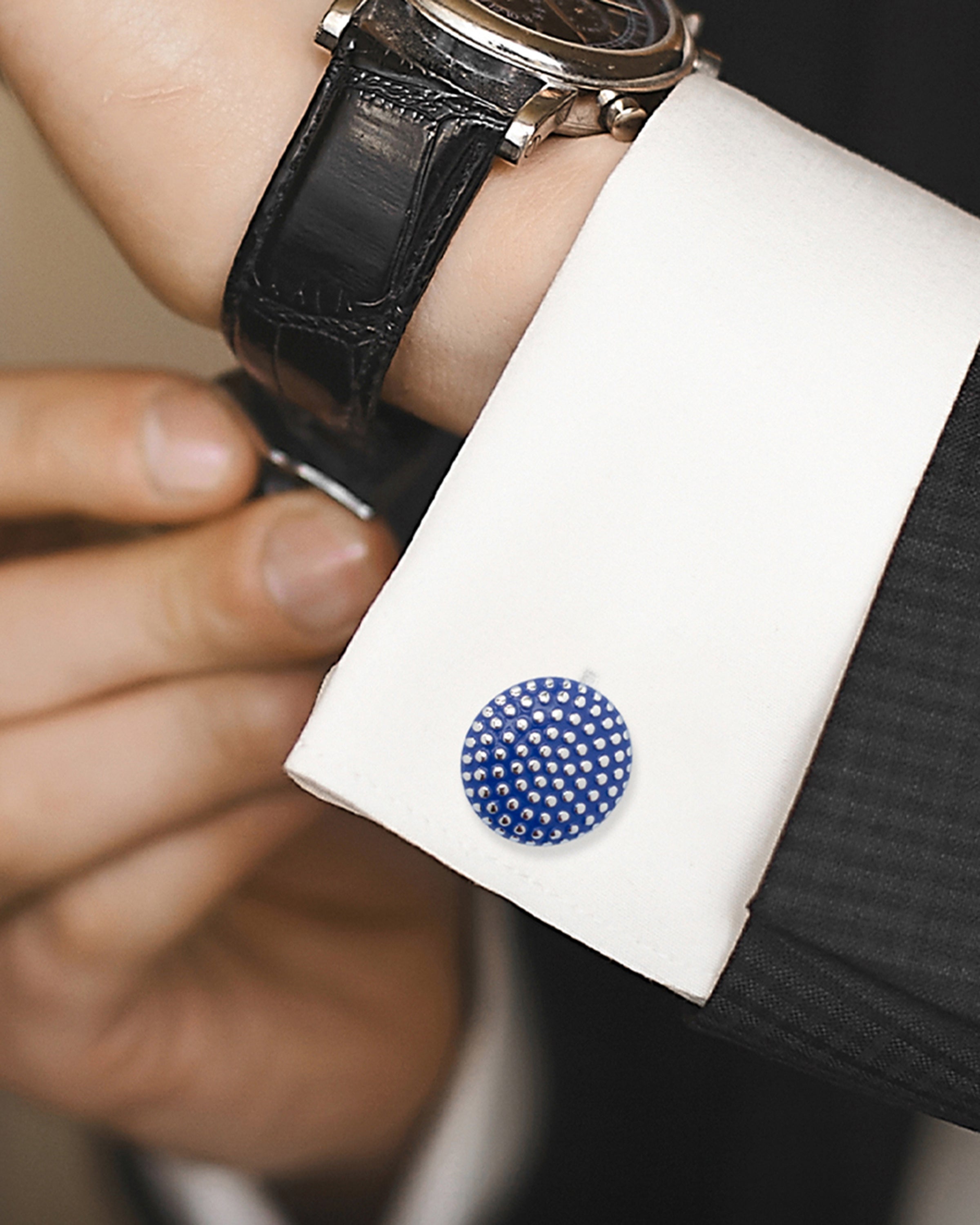Navy Circle Dot Texture Cufflinks by Cufflinks.com