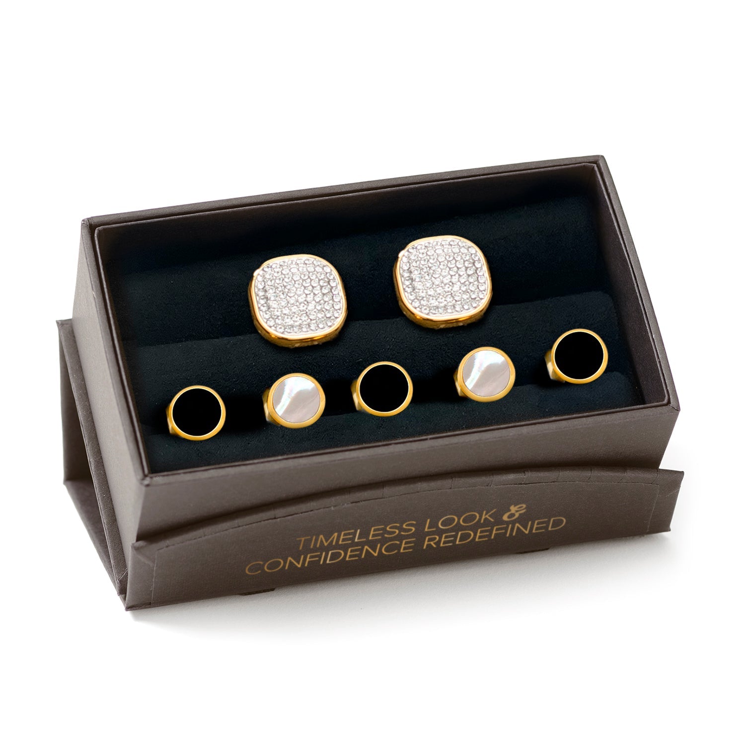 Mixed Gold White Pave Crystal 5-Stud Set by Cufflinks.com