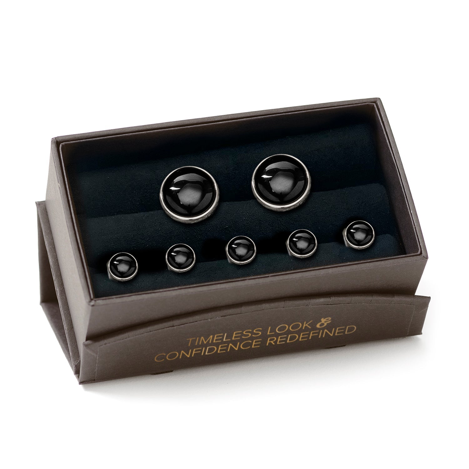 Silver and Onyx 5-Stud Set by Cufflinks.com