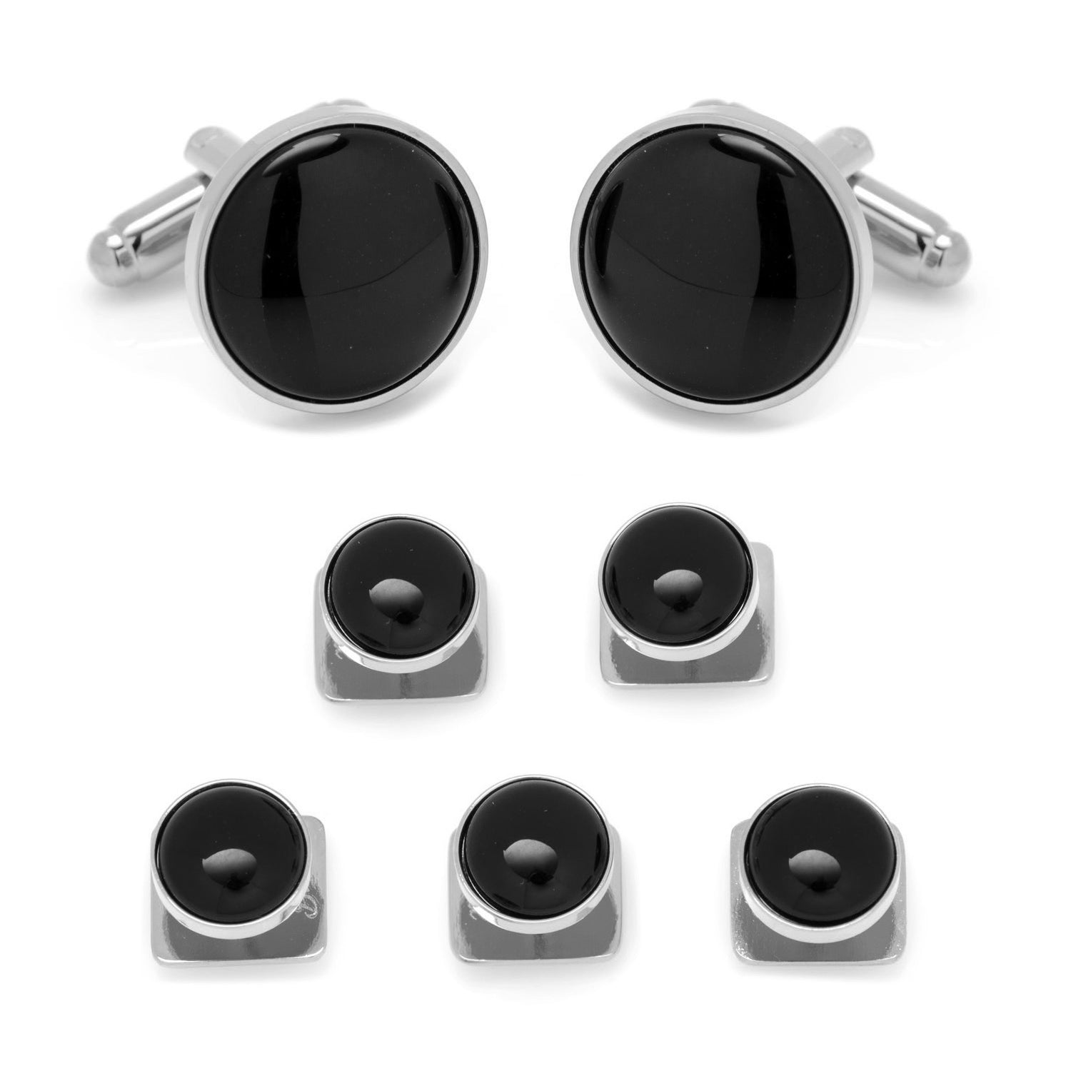 Silver and Onyx 5-Stud Set by Cufflinks.com