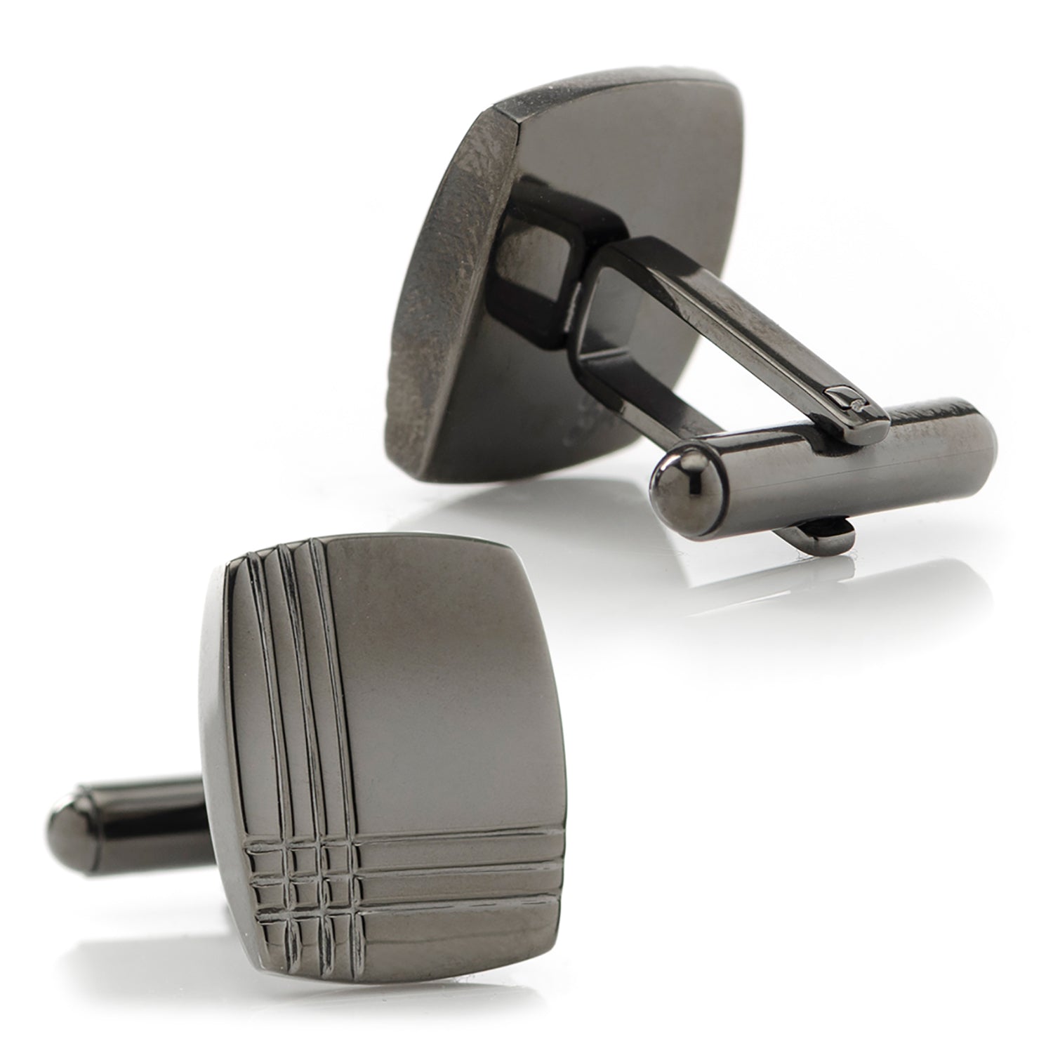 Stainless Steel Gunmetal Tartan Plaid Cufflinks by Cufflinks.com