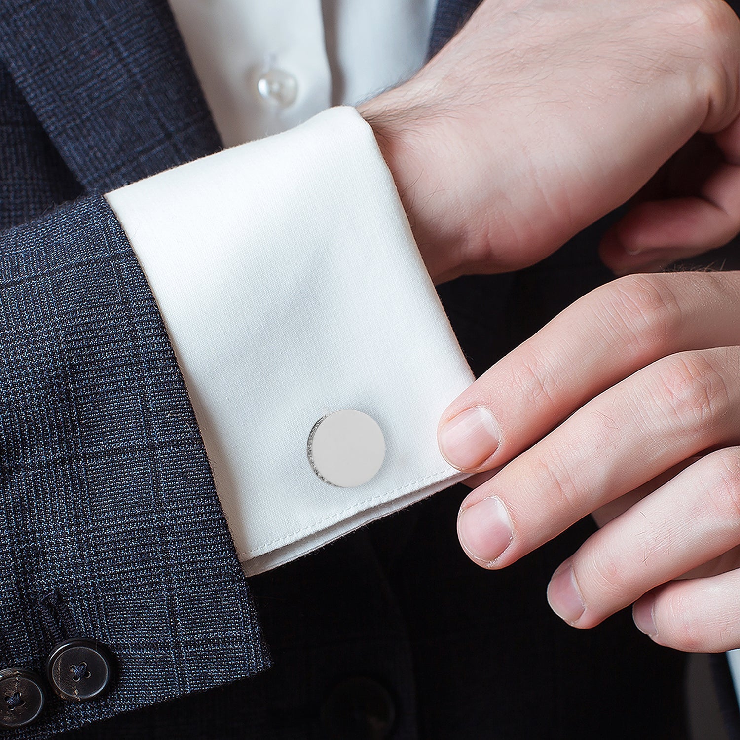 Stainless Steel Engravable Pave Edge Cufflinks by Cufflinks.com