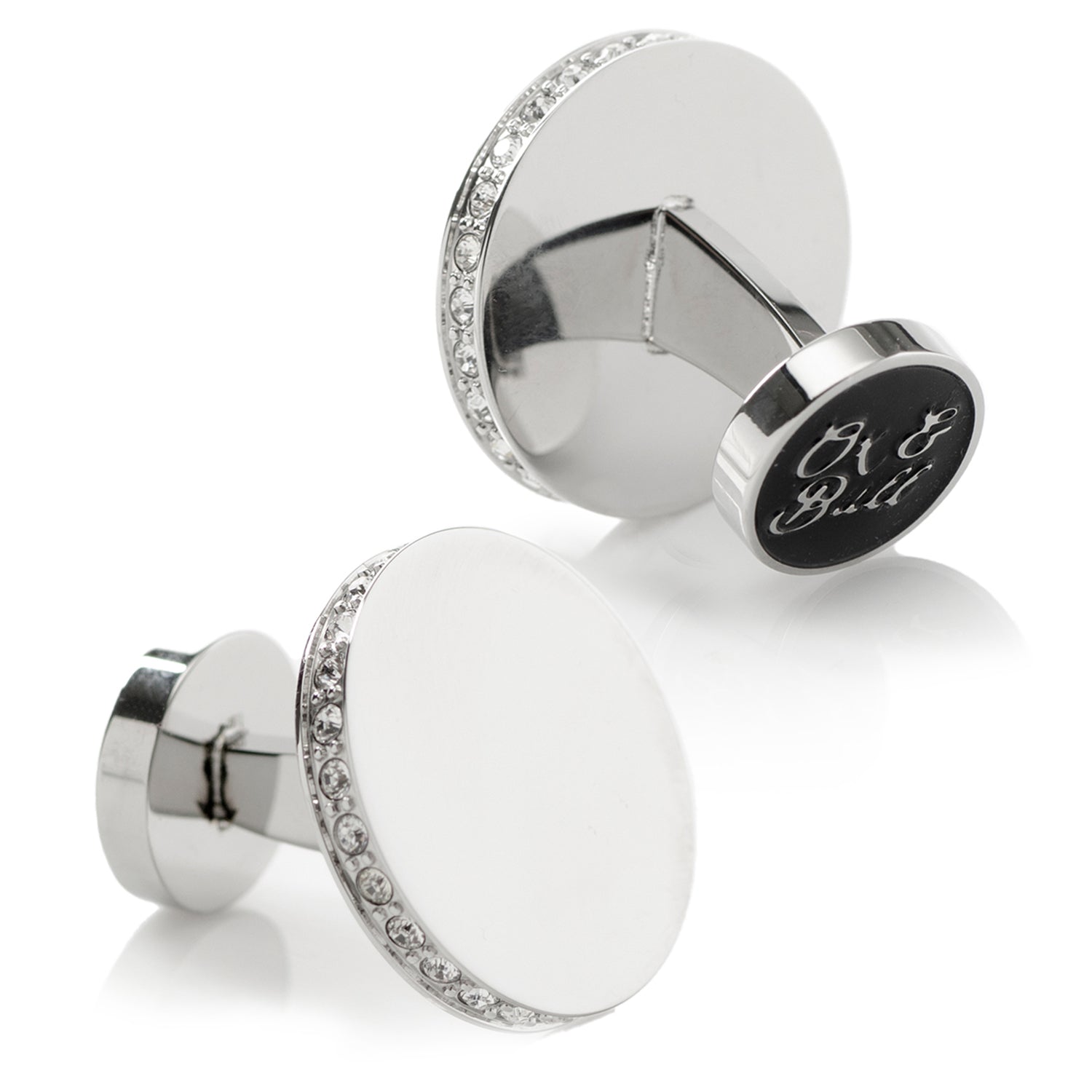 Stainless Steel Engravable Pave Edge Cufflinks by Cufflinks.com