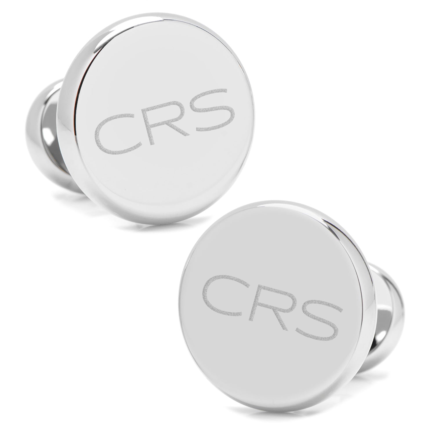 Stainless Steel Engravable Classic Round Cufflinks by Cufflinks.com