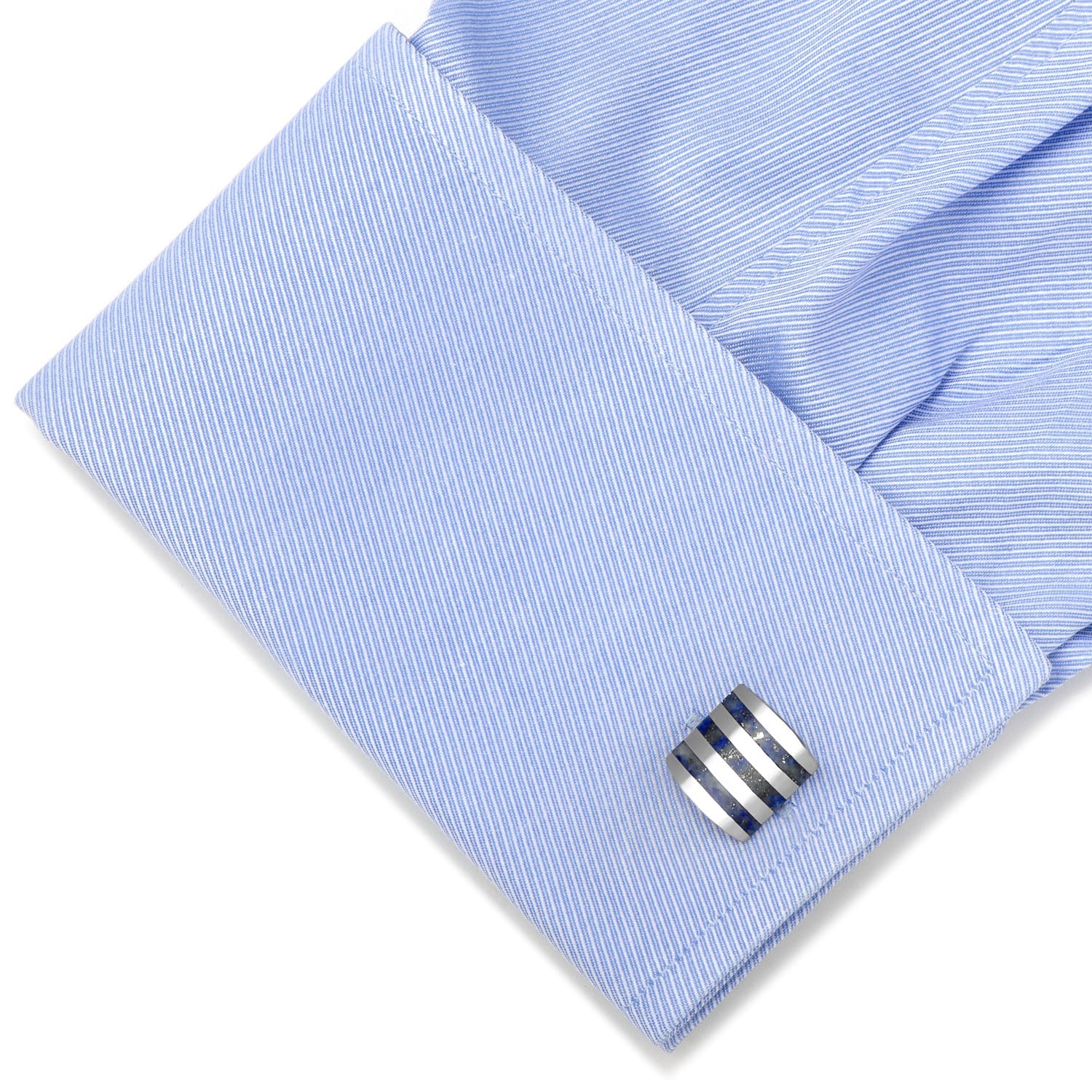 Stainless Steel Striped Lapis Cufflinks by Cufflinks.com