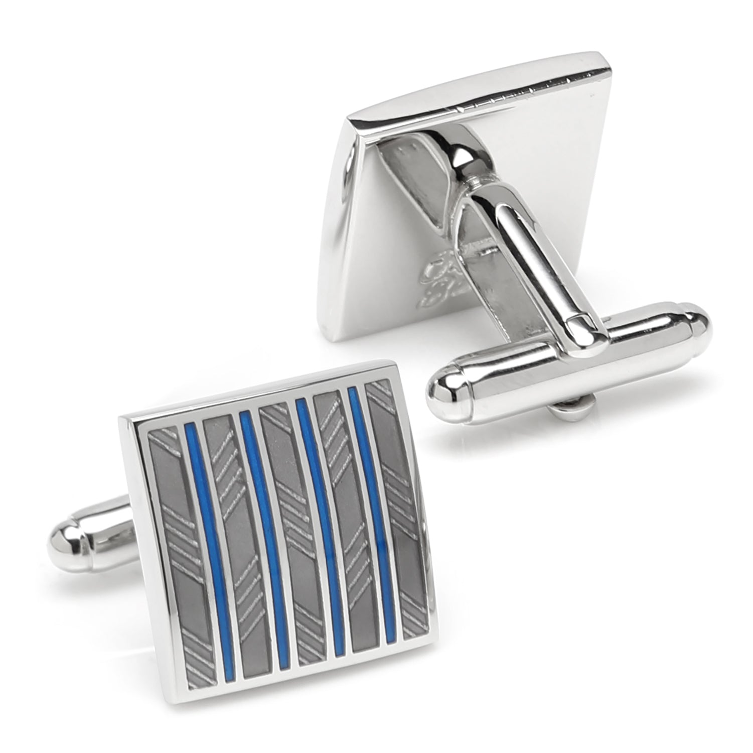 Gray and Blue Striped Square Cufflinks by Cufflinks.com