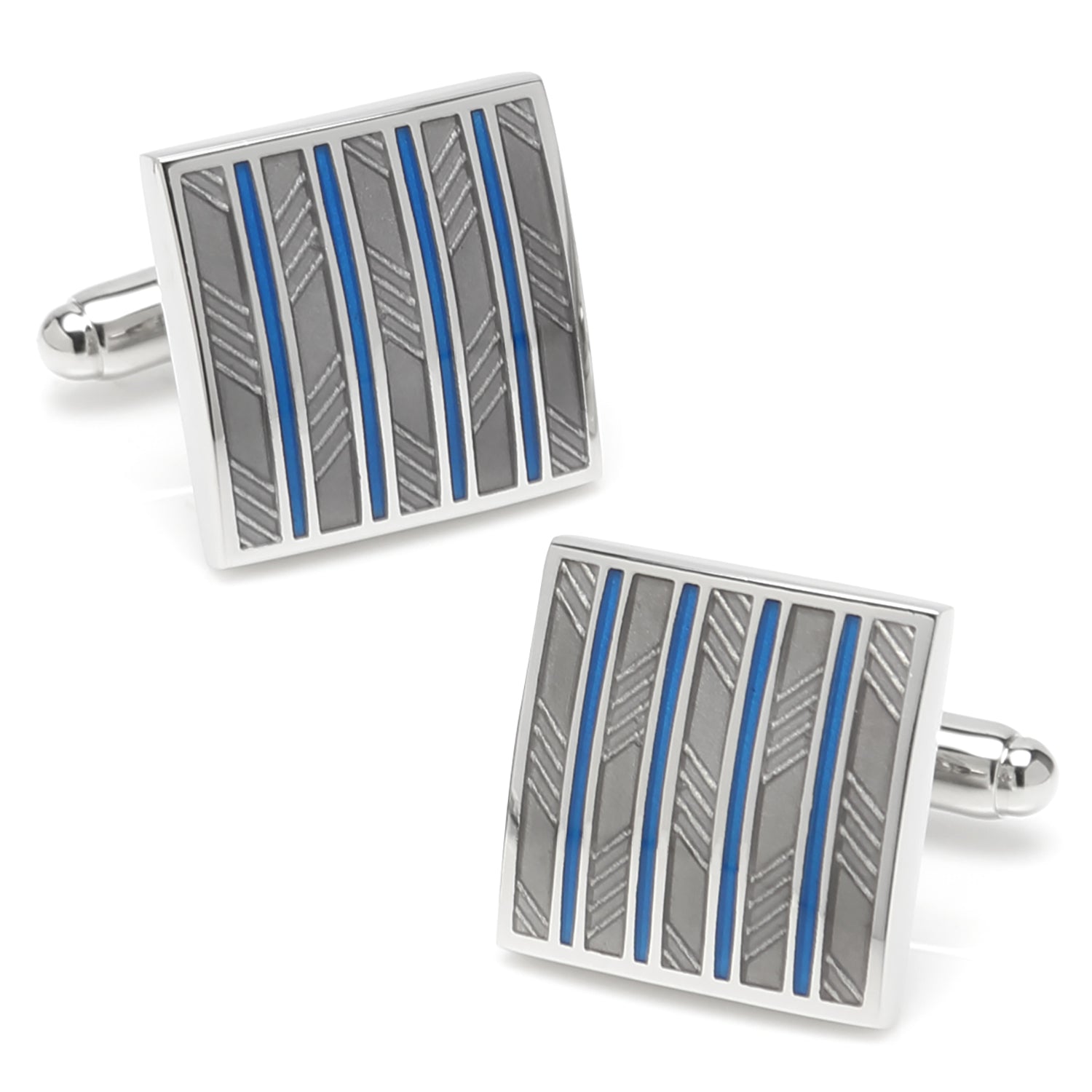 Gray and Blue Striped Square Cufflinks by Cufflinks.com