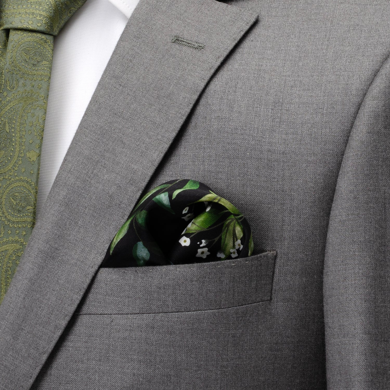 Leaf Watercolor Black Pocket Square by Cufflinks.com