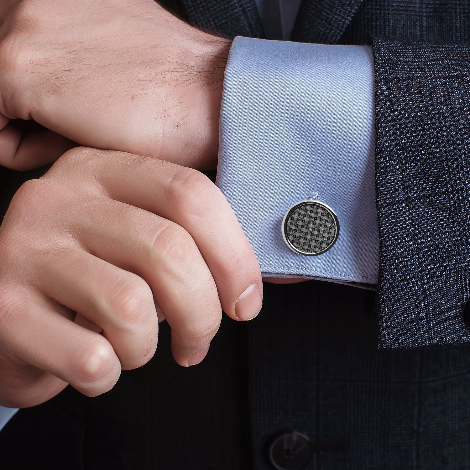 Woven Metal Black Cufflinks by Cufflinks.com