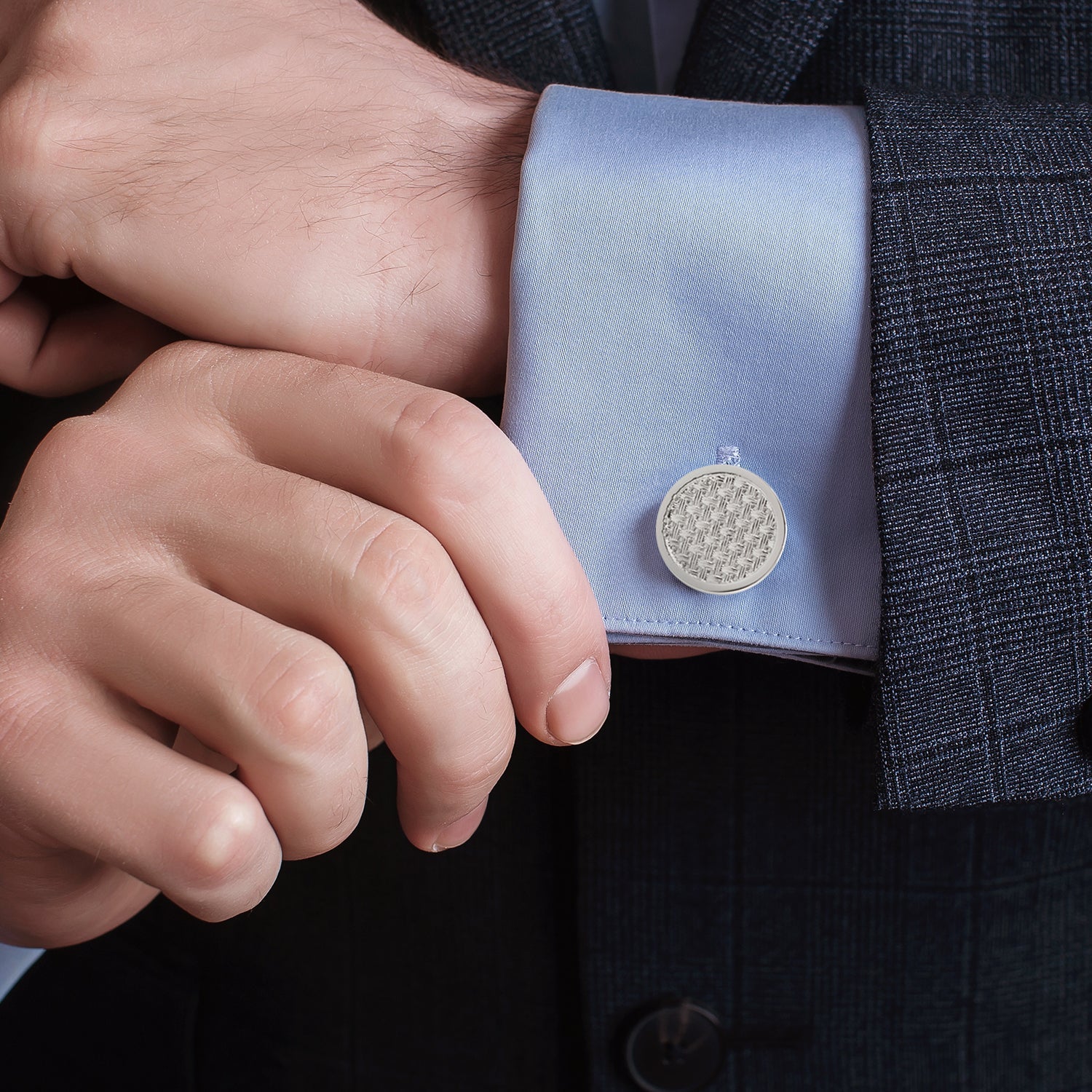 Woven Metal Silver Cufflinks by Cufflinks.com