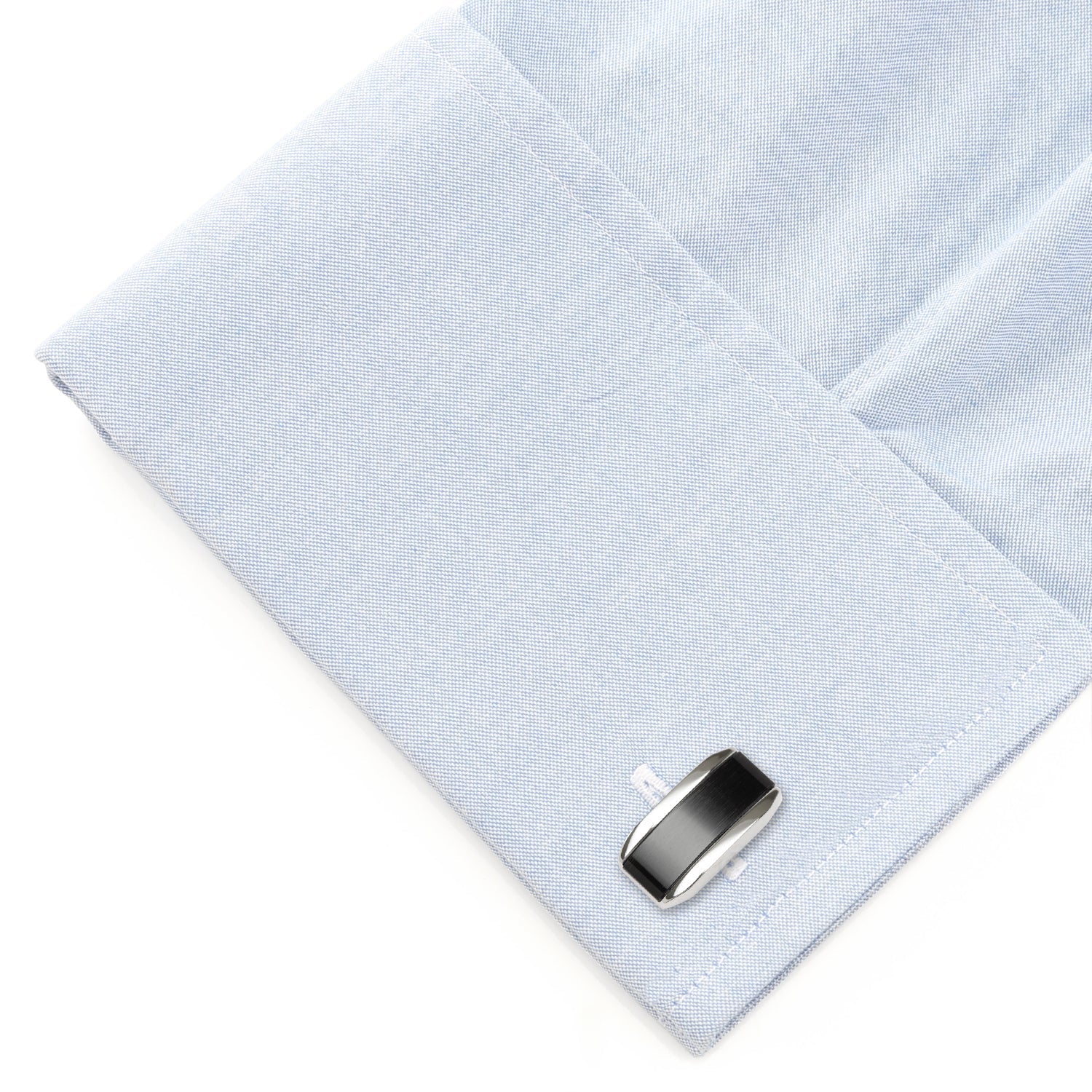 Silver Rectangular Cufflink with Dark Gray Cats Eye