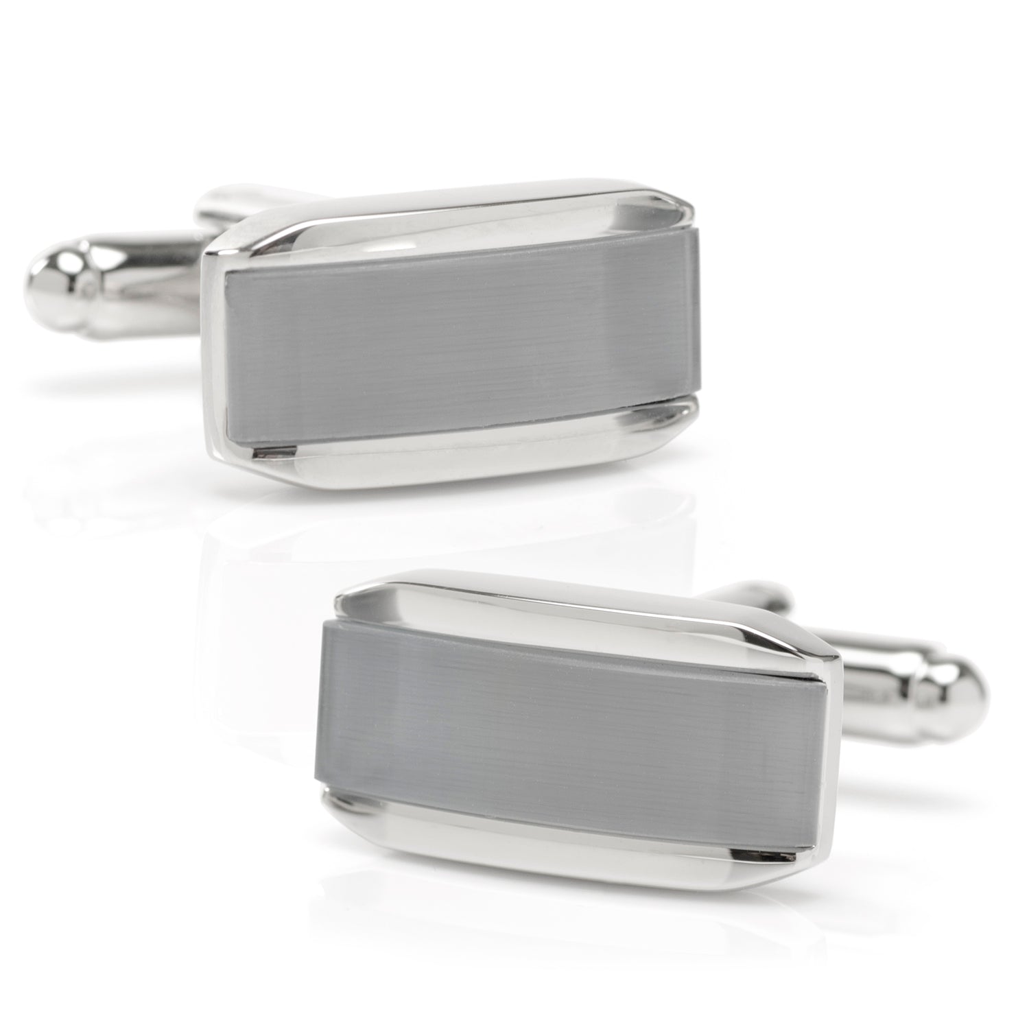 Silver Rectangular Cufflink with Gray Cats Eye by Cufflinks.com