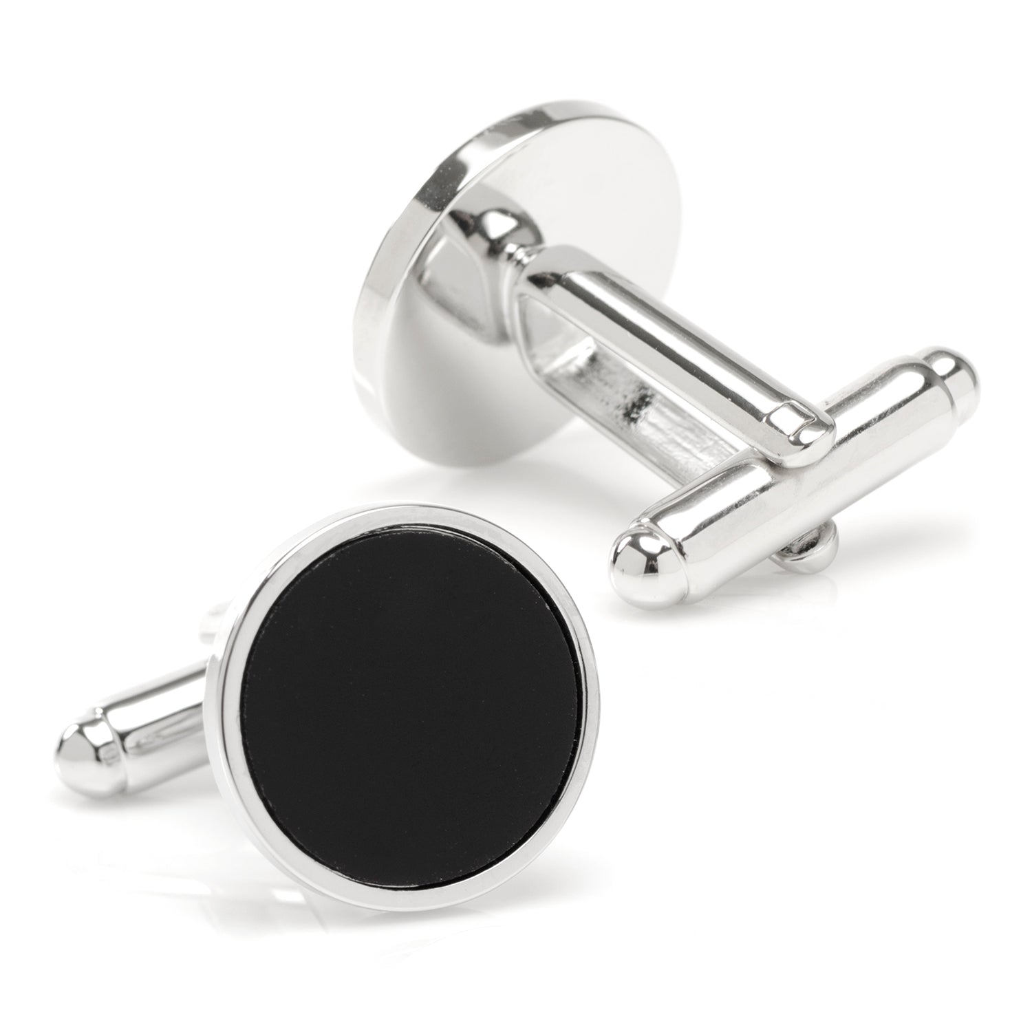 Round Silver Cufflink with Onyx Inlay by Cufflinks.com