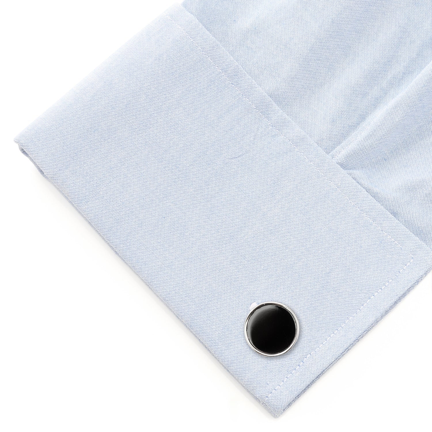 Round Silver Cufflink with Onyx Inlay by Cufflinks.com