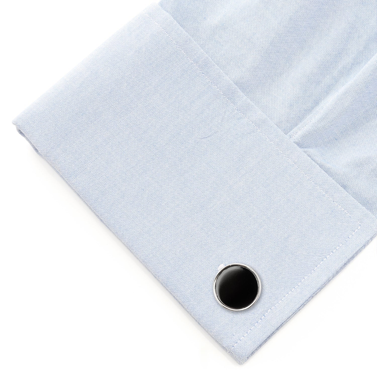 Round Silver Cufflink with Onyx Inlay