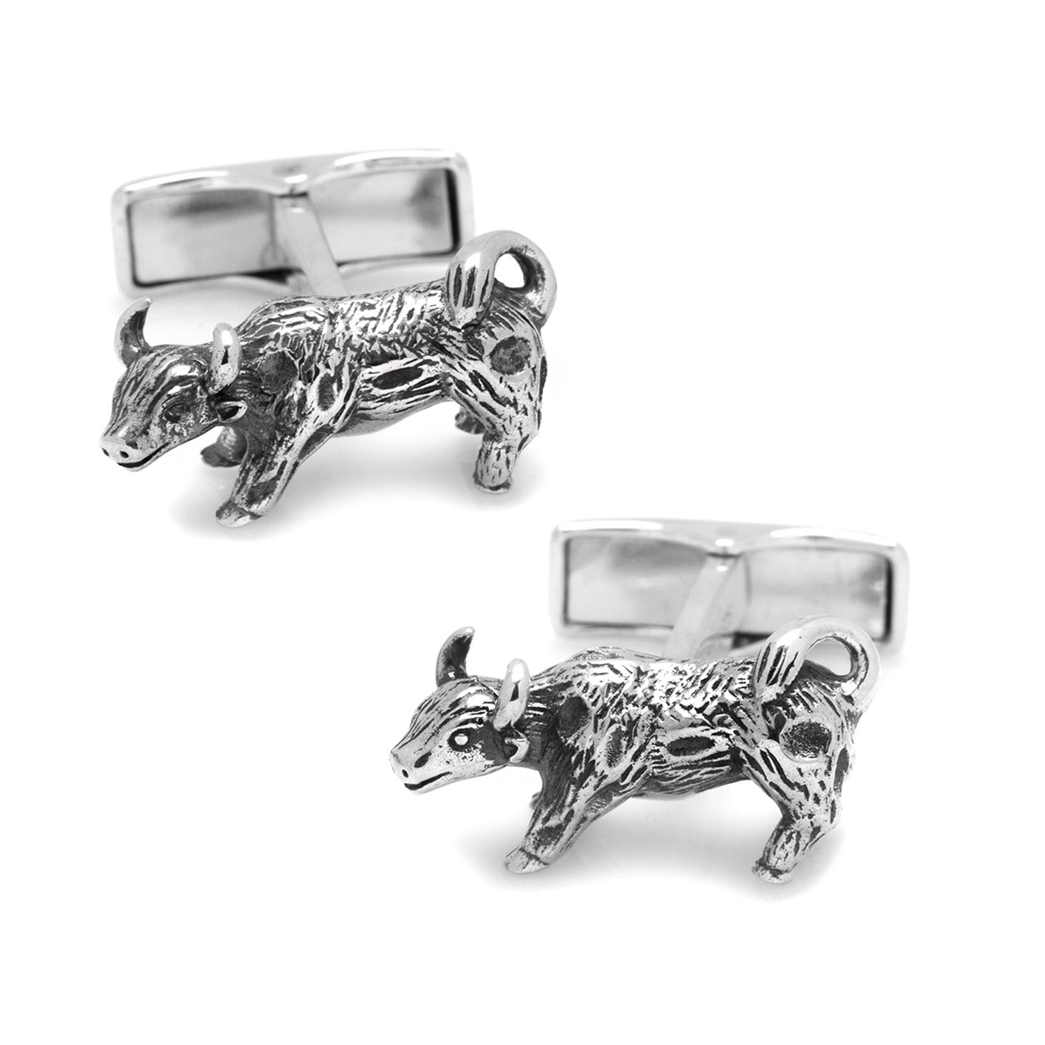 Sterling Silver Bull Cufflinks by Cufflinks.com