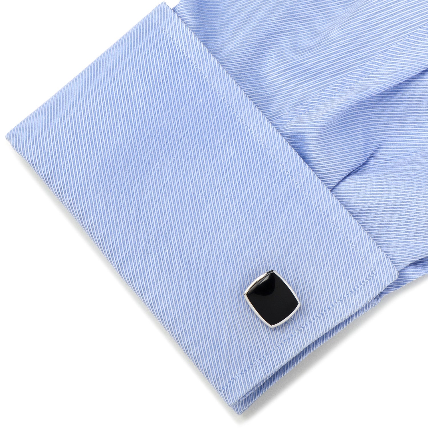 Sterling Silver Classic Cushion Onyx Cufflinks by Cufflinks.com