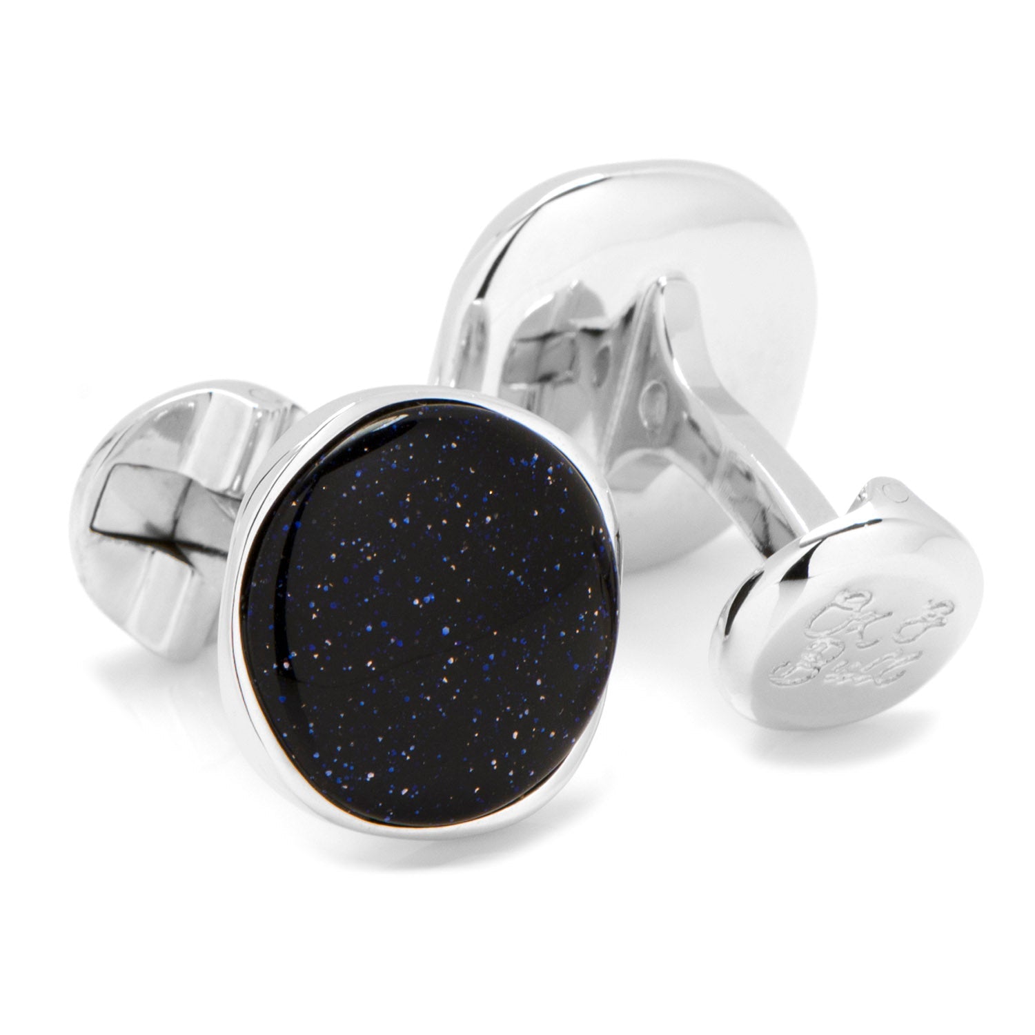 Sterling Silver Classic Round Blue Goldstone Cufflinks by Cufflinks.com