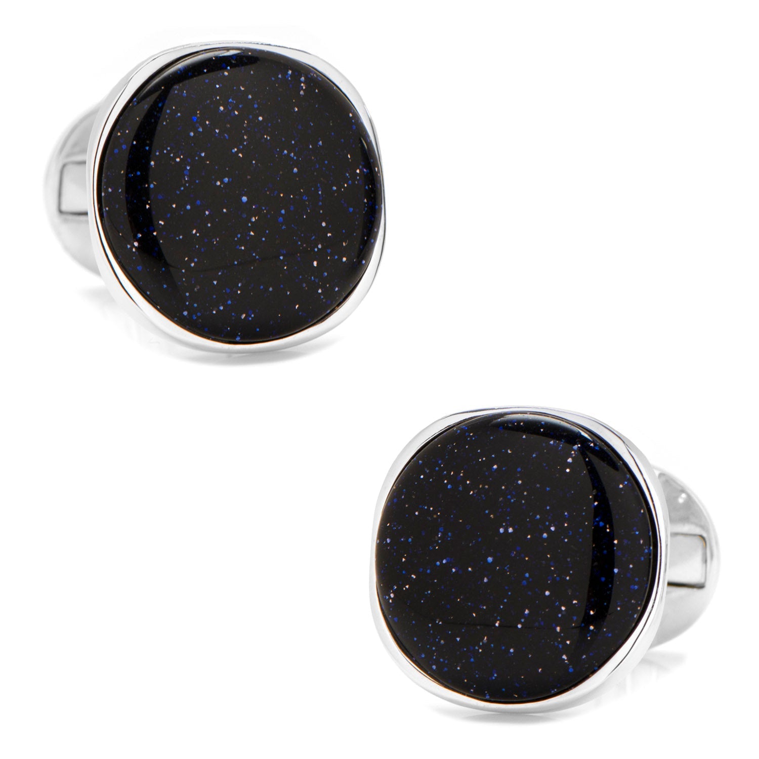 Sterling Silver Classic Round Blue Goldstone Cufflinks by Cufflinks.com