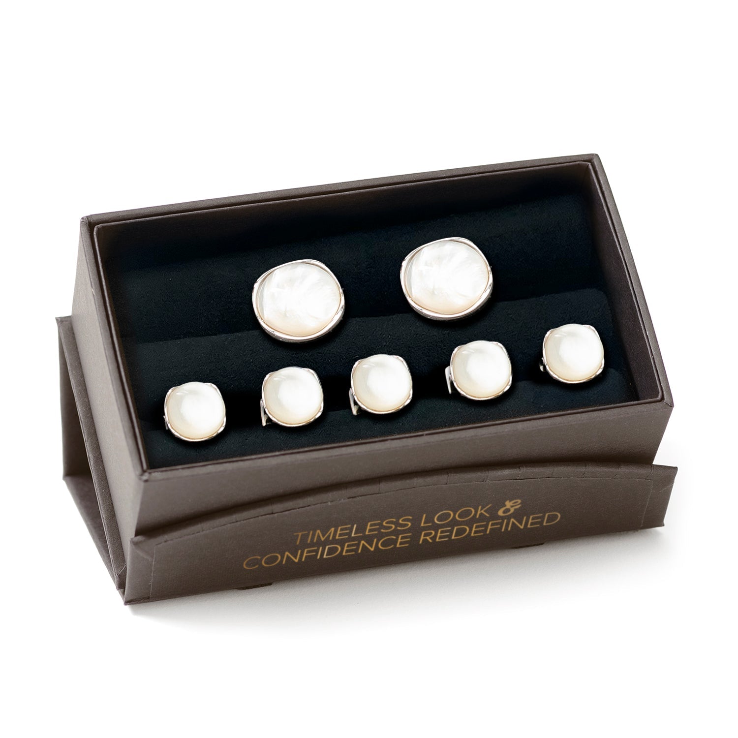 Sterling Silver Classic Formal Mother of Pearl 5-Stud Set by Cufflinks.com