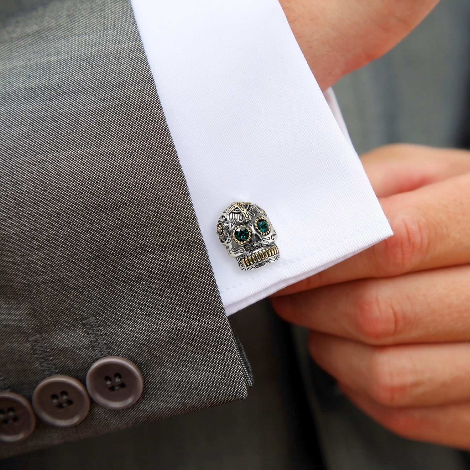 Sterling Silver with 18K Gold Vermeil Day of the Dead Skull Cufflinks by Cufflinks.com