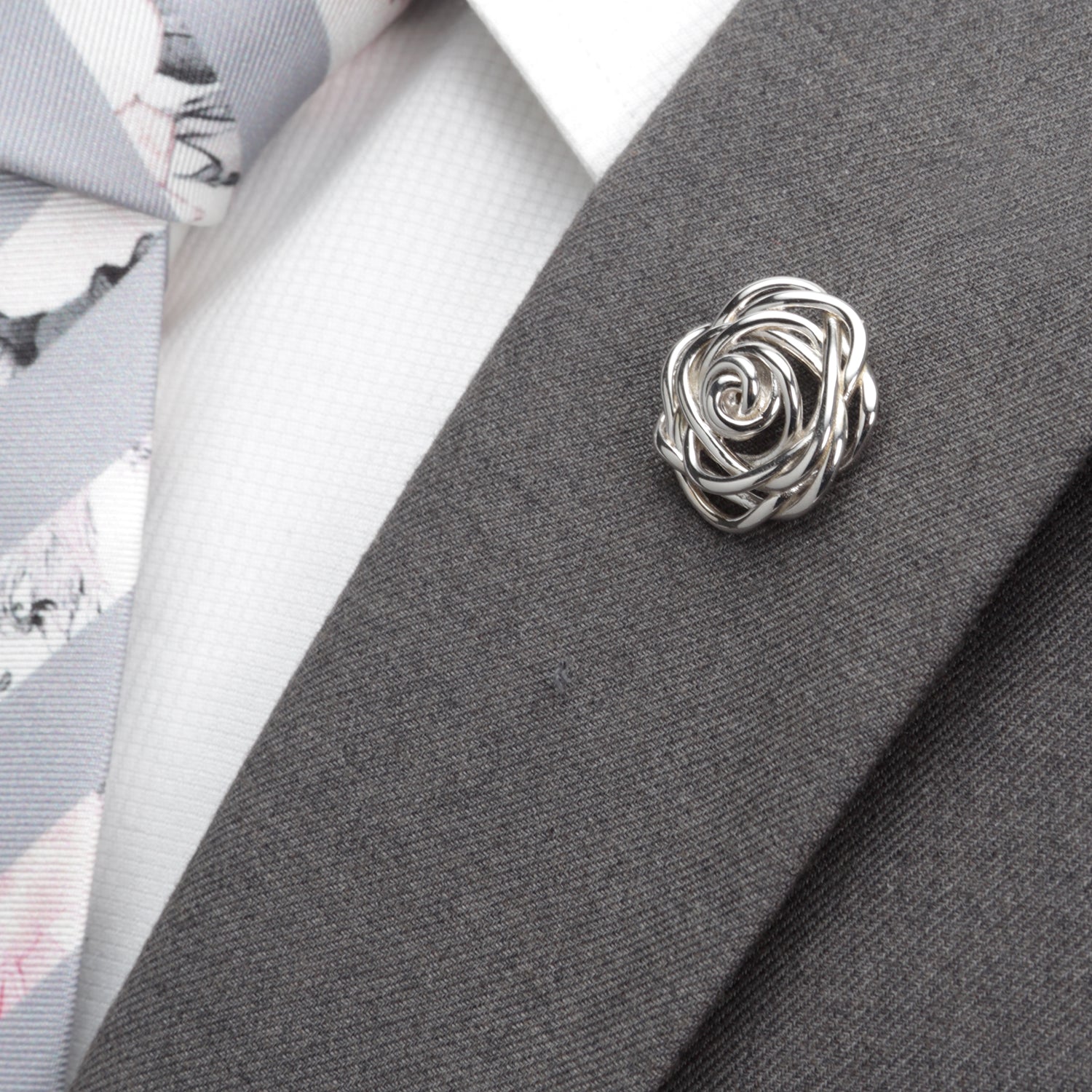 Sterling Silver Rhodium Plated Rose Lapel Pin DestGlow