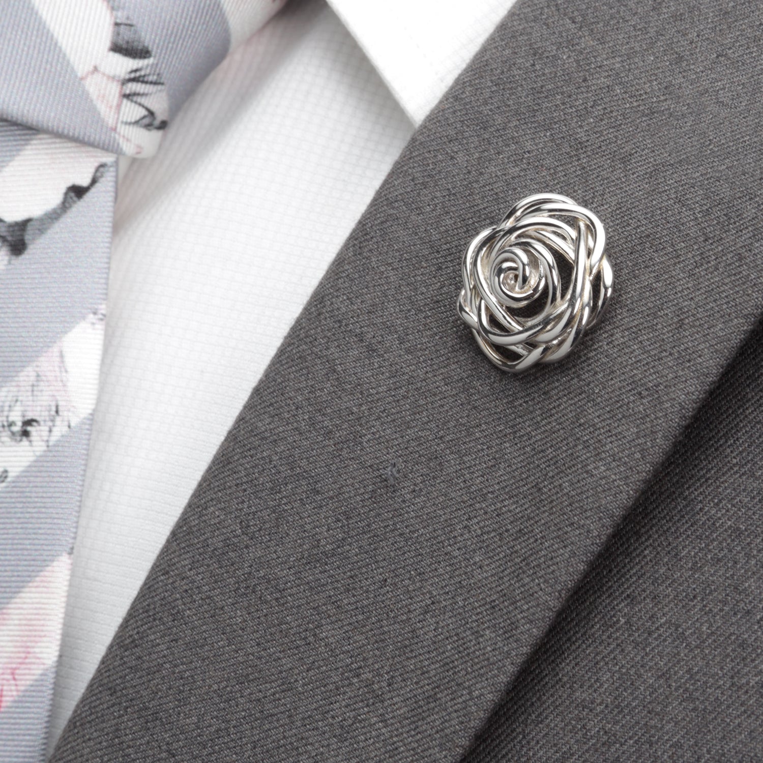 Sterling Silver Rhodium Plated Rose Lapel Pin DestGlow