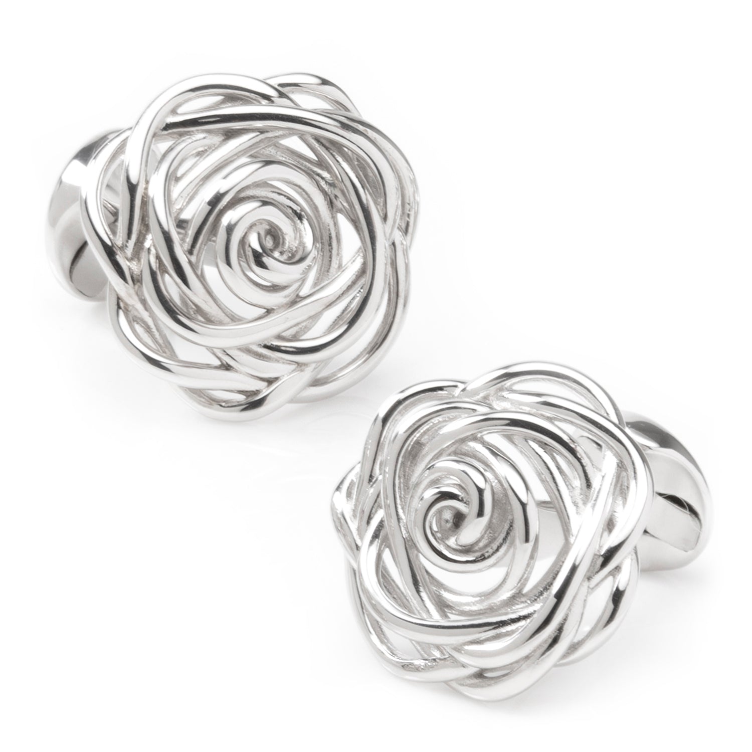 Sterling Silver Rhodium Plated Rose Cufflinks by Cufflinks.com