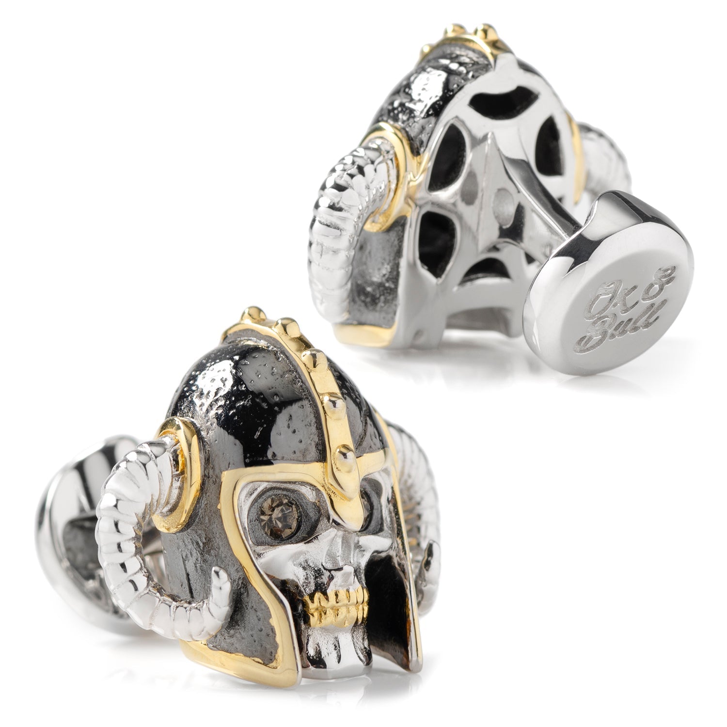 Sterling Silver with 14K Vermeil Gold Viking Helmet 3D Cufflinks by Cufflinks.com