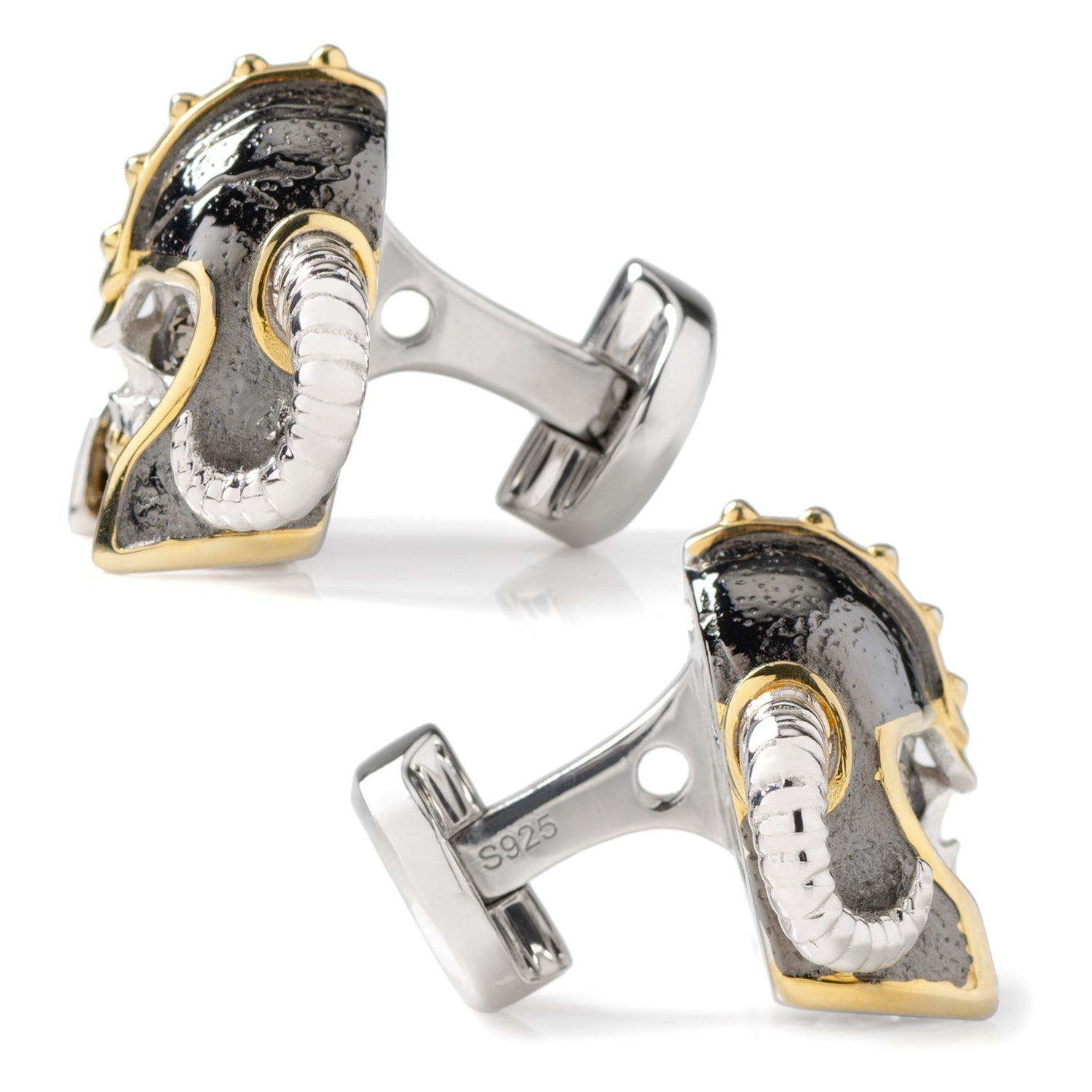 Sterling Silver with 14K Vermeil Gold Viking Helmet 3D Cufflinks by Cufflinks.com