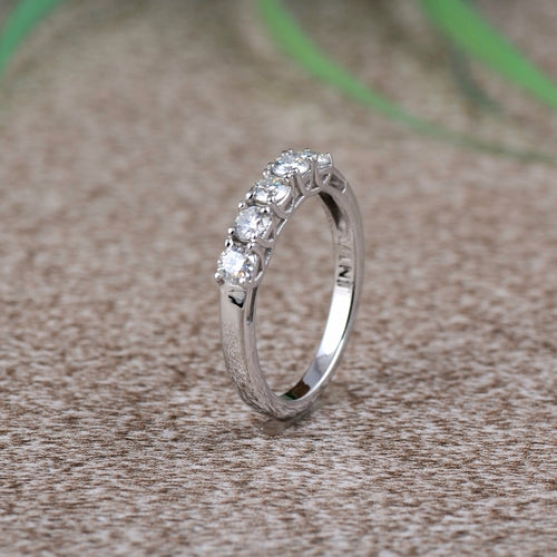 White Moissanite 5-Stone Ring Sterling Silver - Lab Grown Diamond Alternative Wedding Band