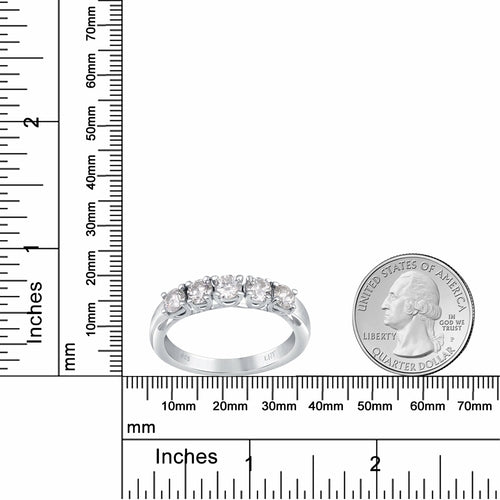 White Moissanite 5-Stone Ring Sterling Silver - Lab Grown Diamond Alternative Wedding Band