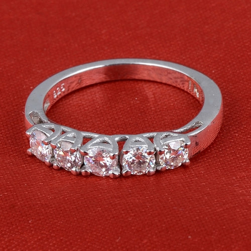 White Moissanite 5-Stone Ring Sterling Silver - Lab Grown Diamond Alternative Wedding Band