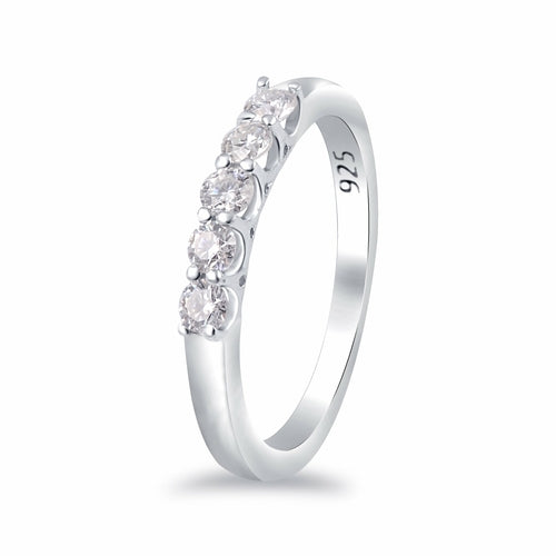 White Moissanite 5-Stone Sterling Silver Ring - Lab Grown Diamond Alternative