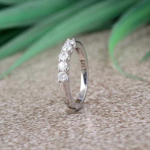White Moissanite 5-Stone Sterling Silver Ring - Lab Grown Diamond Alternative