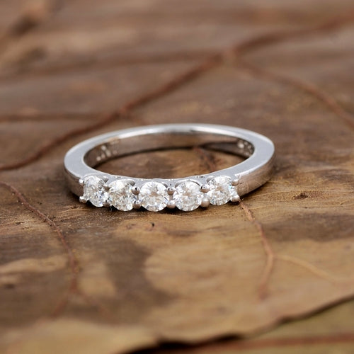 White Moissanite 5-Stone Sterling Silver Ring - Lab Grown Diamond Alternative
