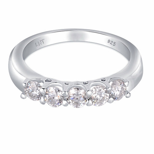 White Moissanite 5-Stone Sterling Silver Ring - Lab Grown Diamond Alternative