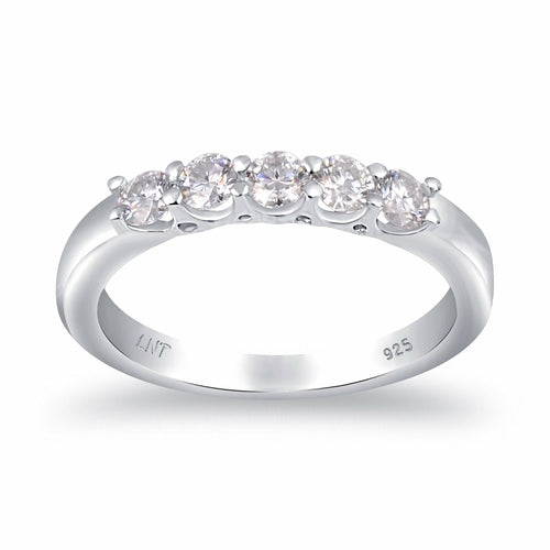 White Moissanite 5-Stone Sterling Silver Ring - Lab Grown Diamond Alternative