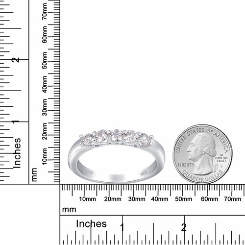 White Moissanite 5-Stone Sterling Silver Ring - Lab Grown Diamond Alternative