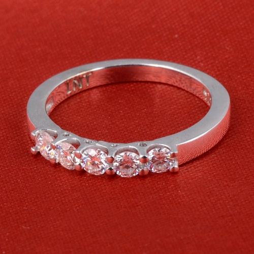 White Moissanite 5-Stone Sterling Silver Ring - Lab Grown Diamond Alternative