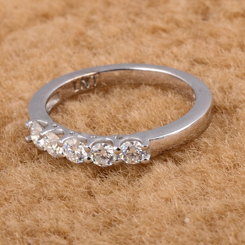 White Moissanite 5-Stone Sterling Silver Ring - Lab Grown Diamond Alternative