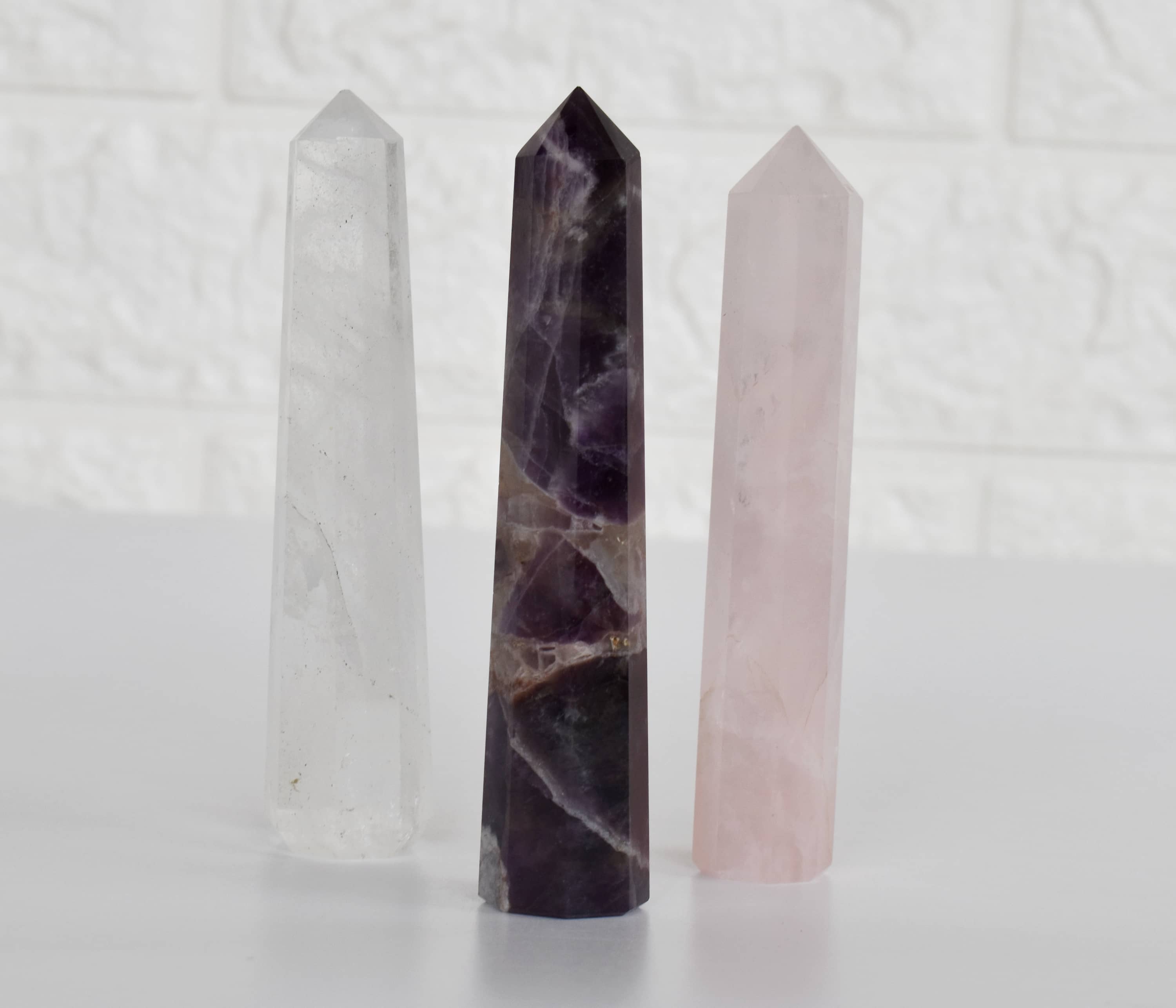 Pack of 3 Natural Crystal Tower Points, Genuine Quartz Crystal Wands DestGlow