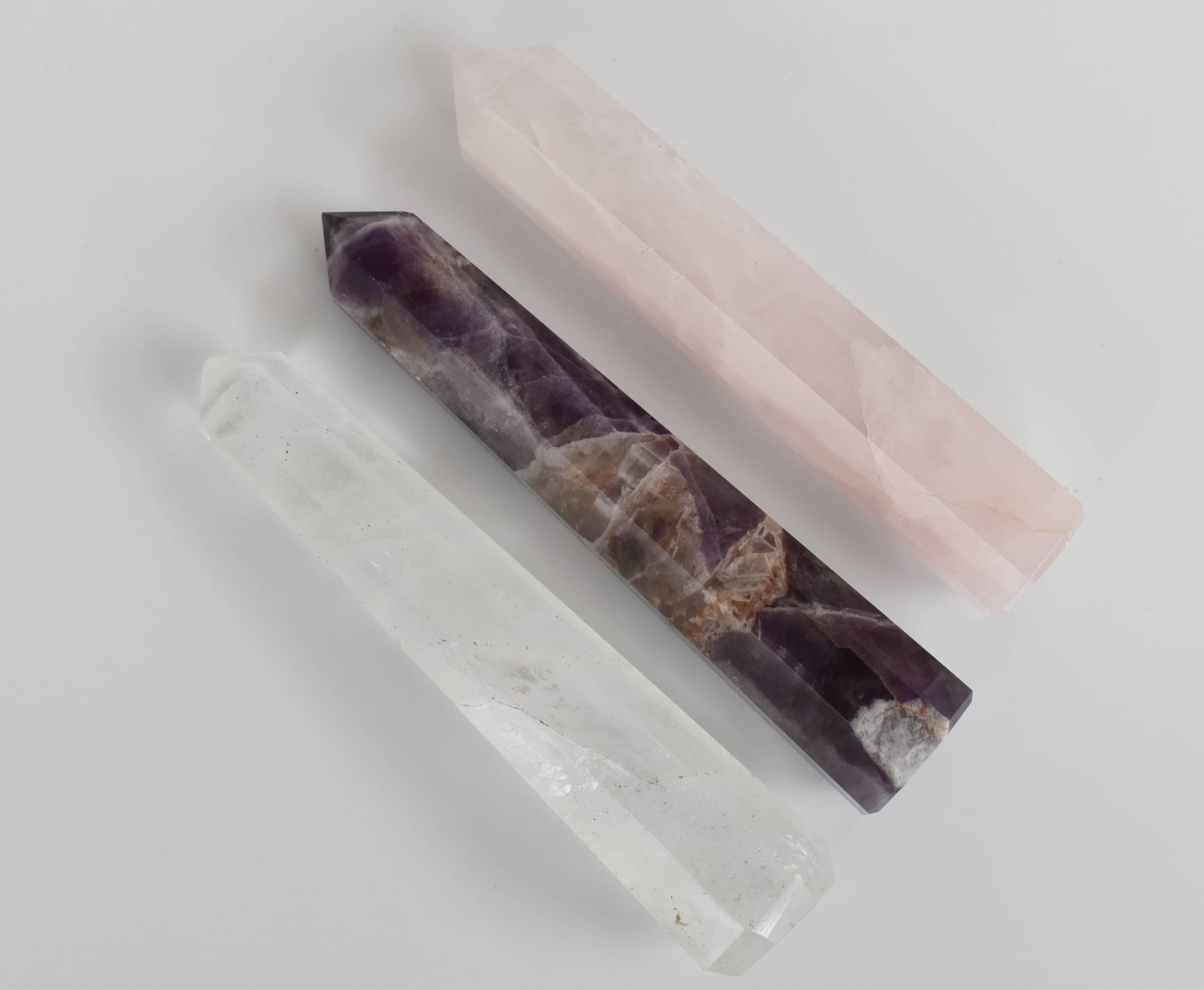 Pack of 3 Natural Crystal Tower Points, Genuine Quartz Crystal Wands DestGlow