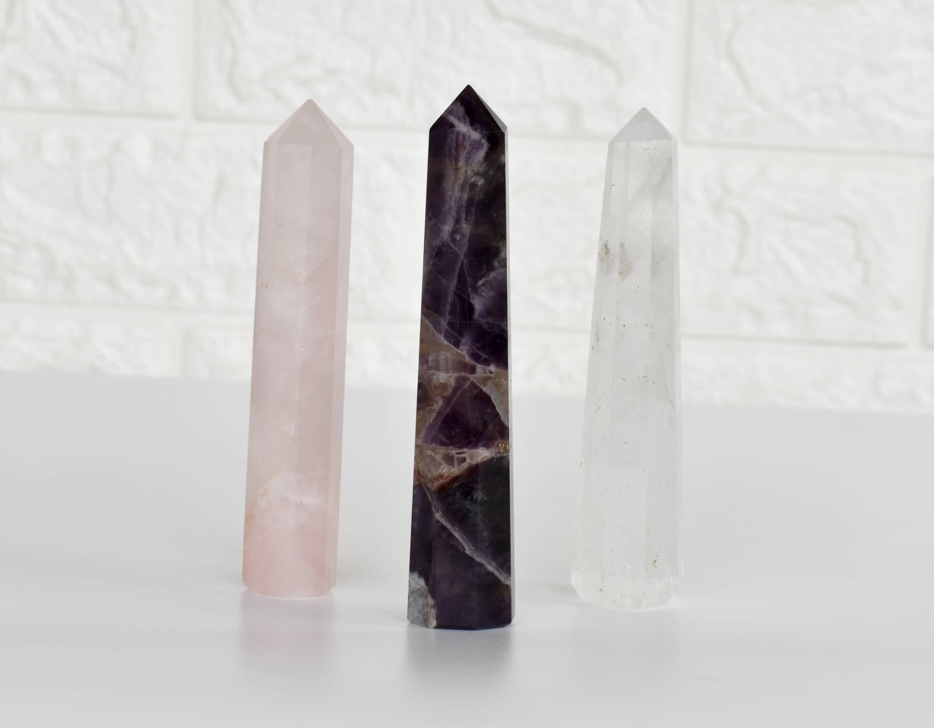 Pack of 3 Natural Crystal Tower Points, Genuine Quartz Crystal Wands DestGlow