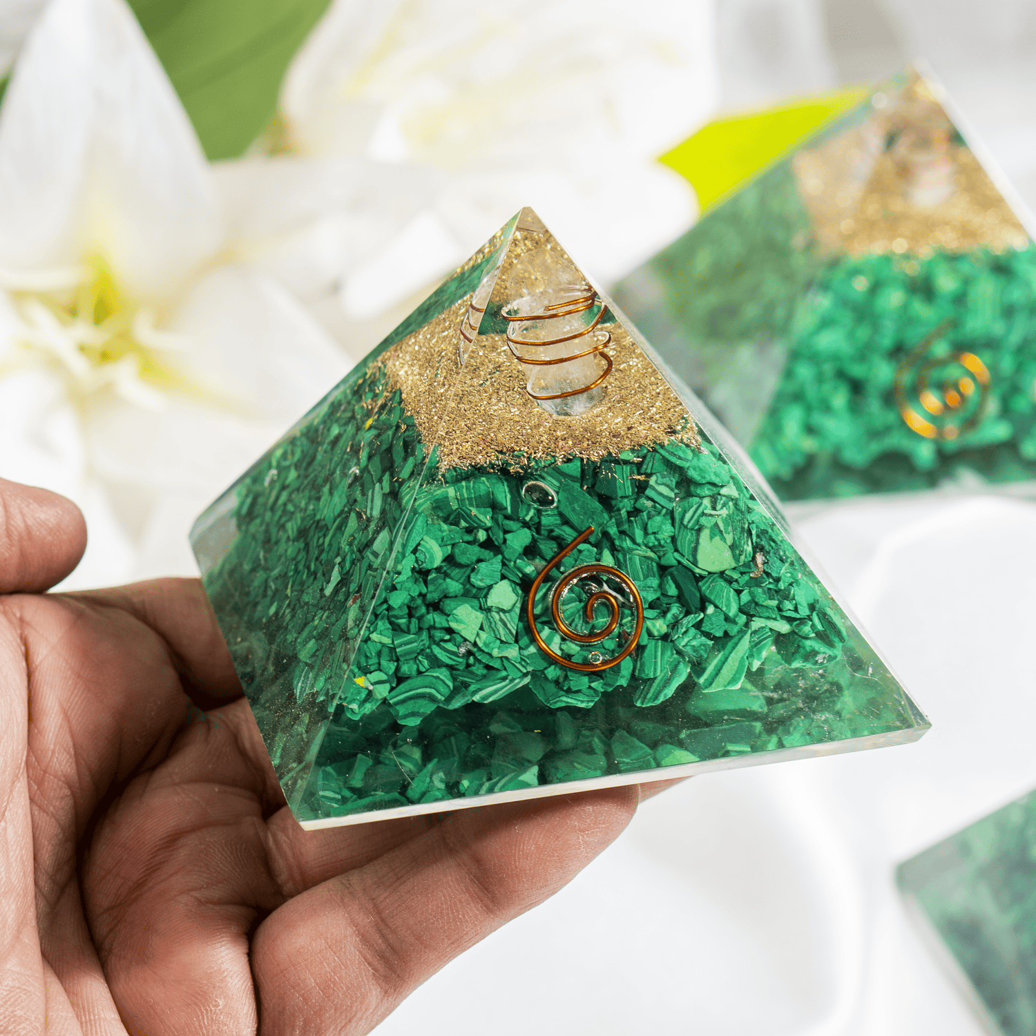 Malachite Orgone Pyramid, Crystal Energy Pyramid DestGlow