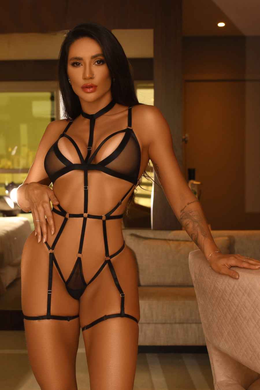 Odessea Sheer Bondage Playsuit - accessories