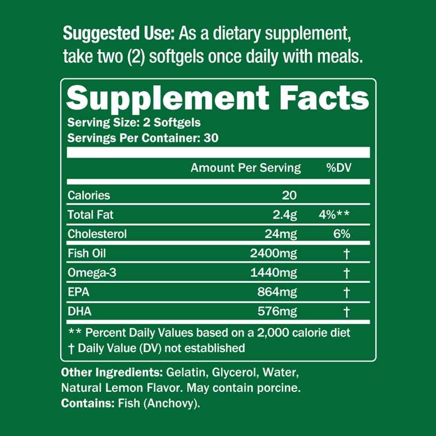 High Dose Omega 3 Fish Oil Supplement 60 Softgels