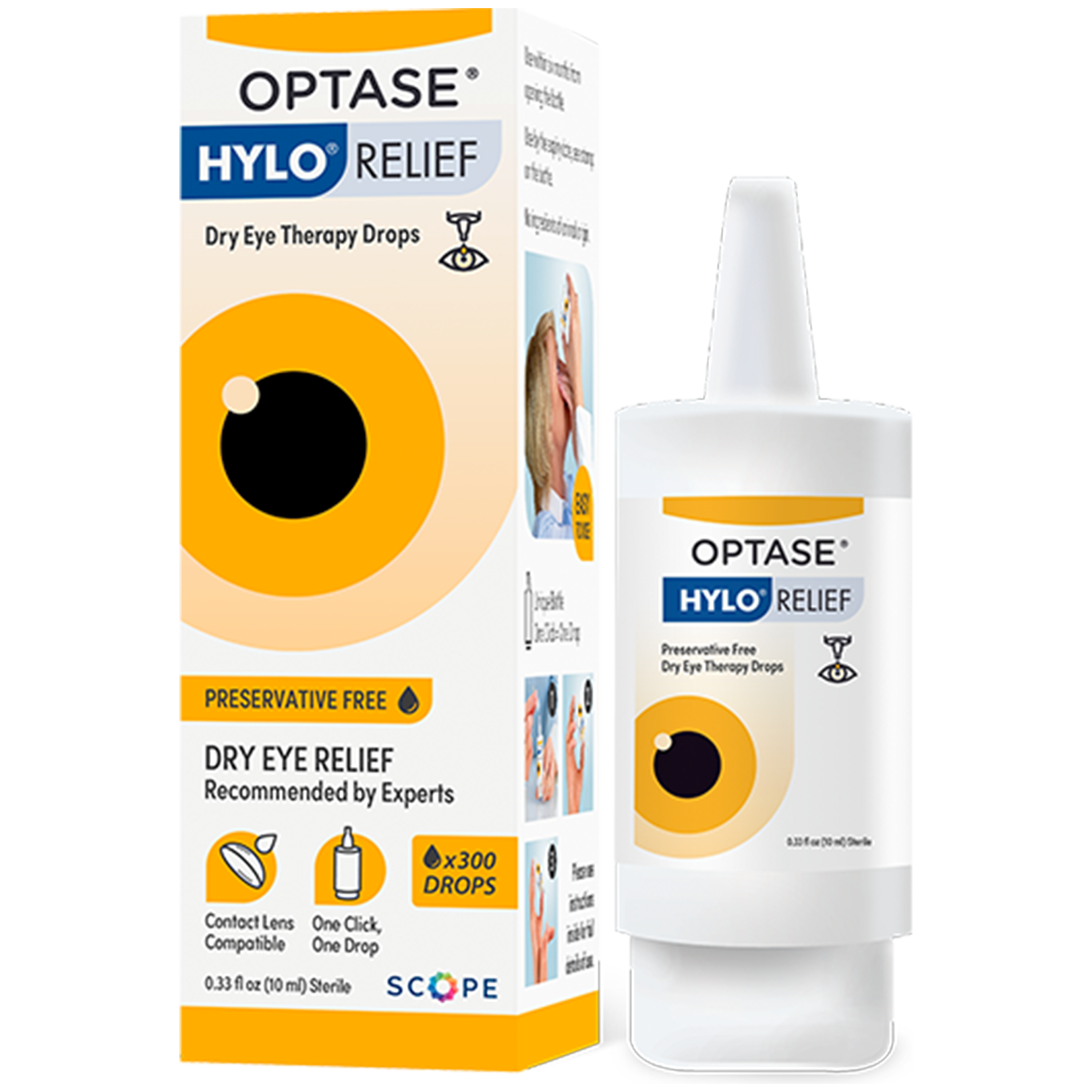Optase Hylo Relief Dry Eye Drops - Fast-Acting Preservative Free Eye Drops for Dry Eyes - with Paten 0.33 Oz by Pasteur Pharmacy